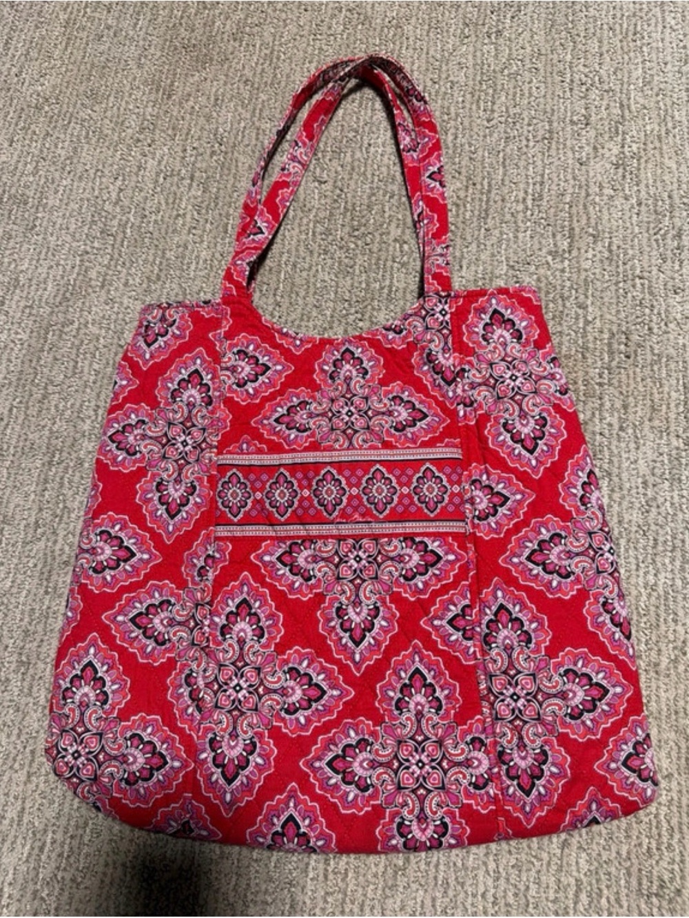 Vera Bradley Patterned Red Tote Bag - Quilted Cotton Shoulder Bag